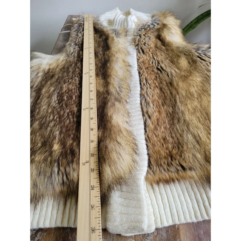 Michael Michael Kors Brown & Cream Faux Fur Shaggy Vest Sz Petite L Wool Blend